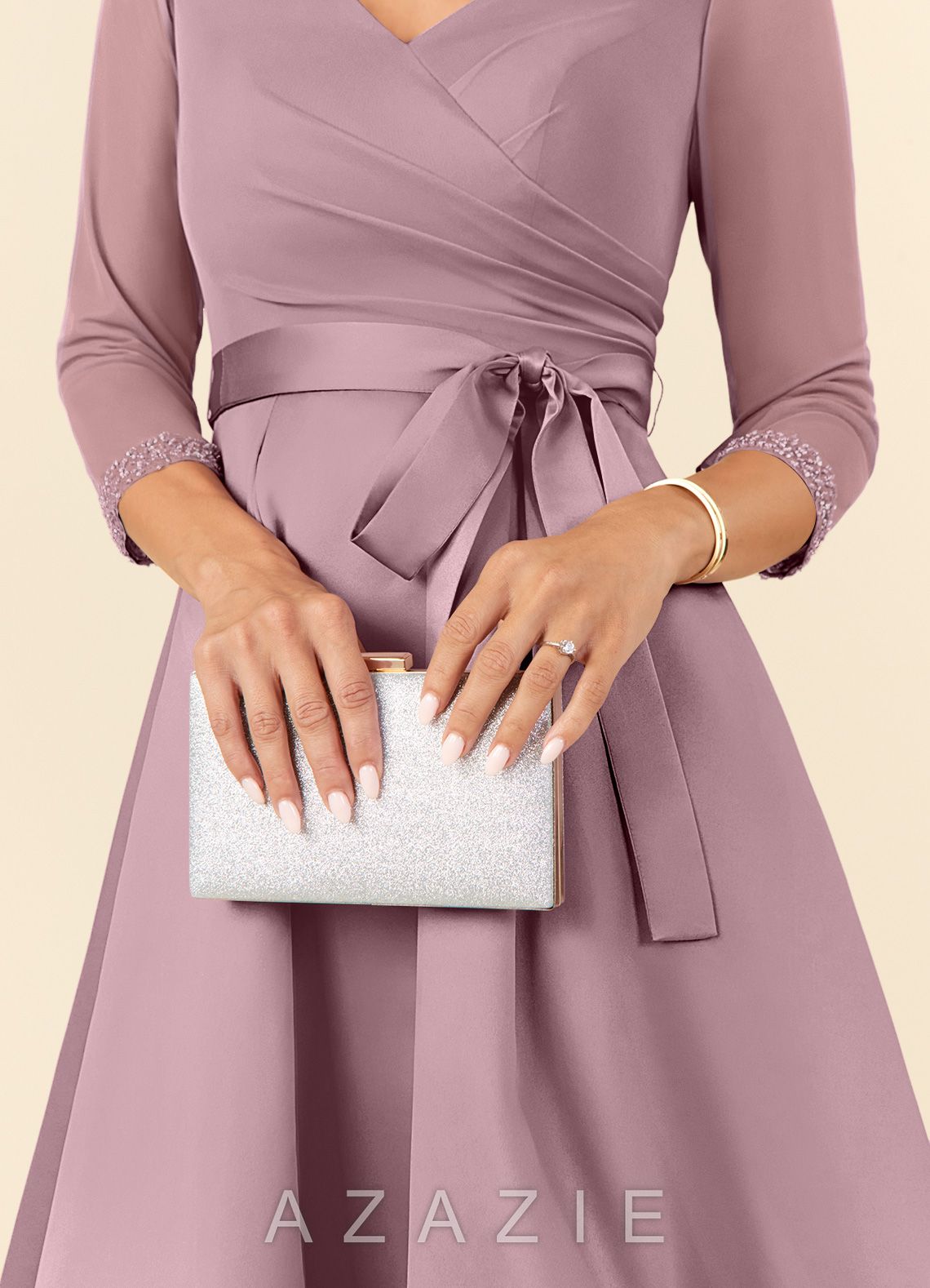 Azazie Maritza Dusty Rose A-Line Pleated Matte Satin Dress dusty_rose
