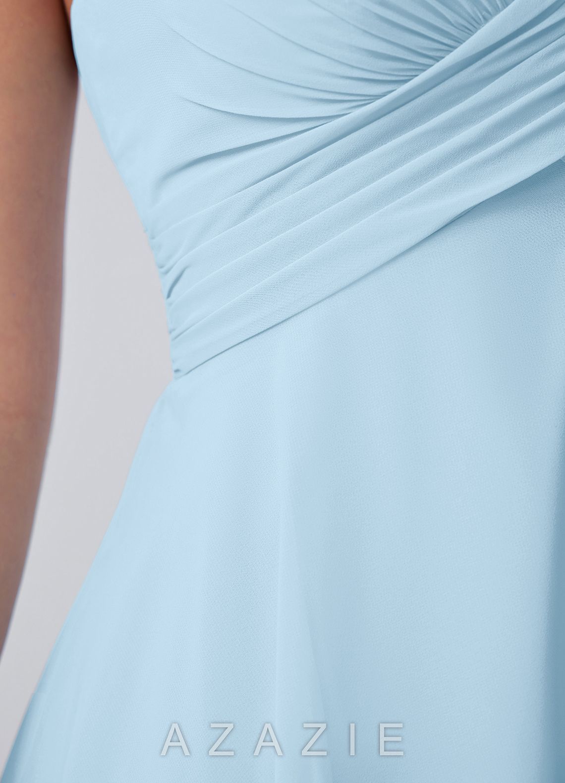 Joviannelle Light Blue Halter Hand Ruched Chiffon Mini Dress