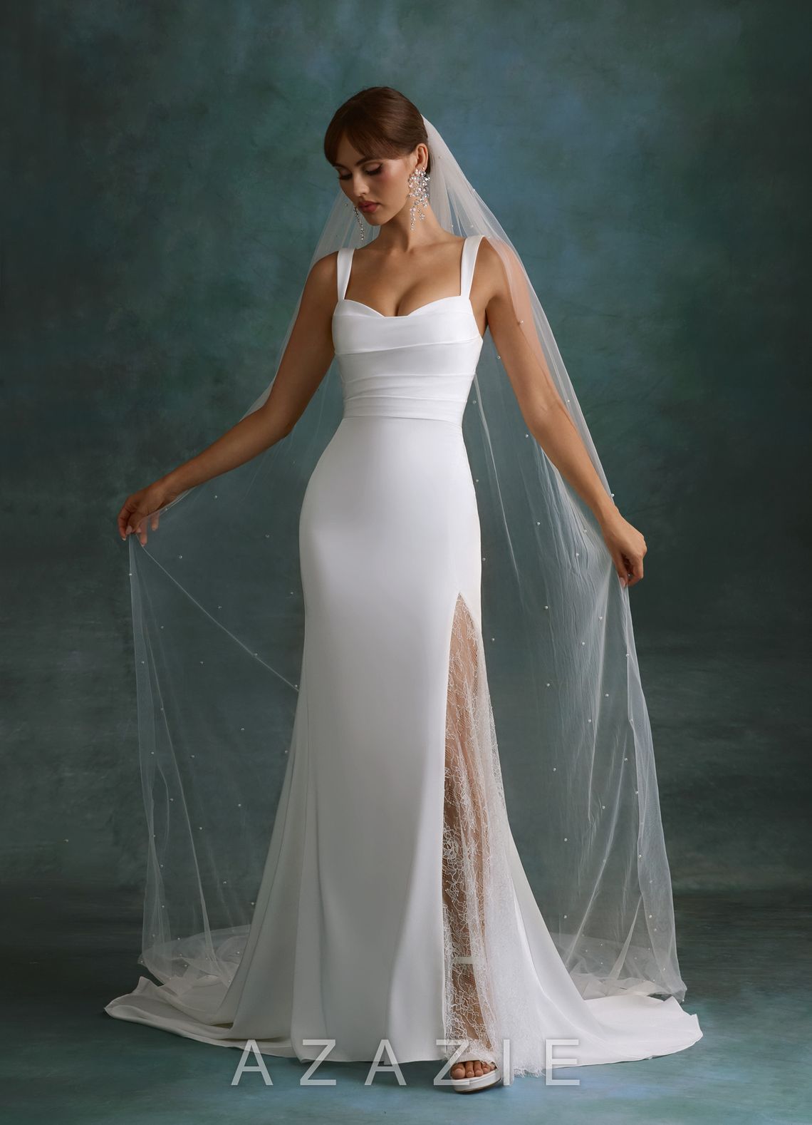 Azazie Lindsey Diamond White Mermaid Sweetheart Neckline Crepe Back Satin Dress diamond_white