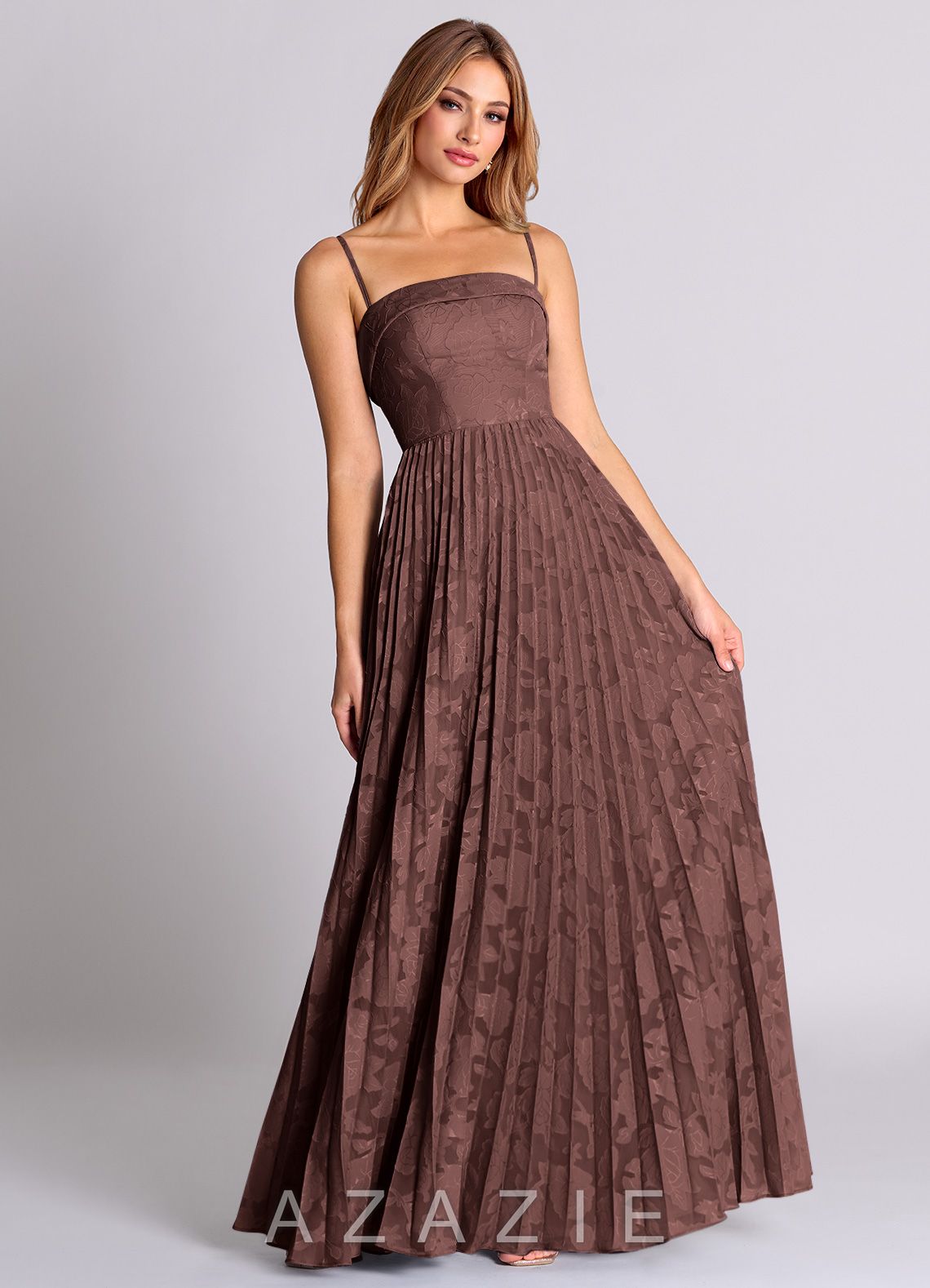 Azazie Mariana Espresso A-Line Strapless Floral Burnout Convertible Dress espresso