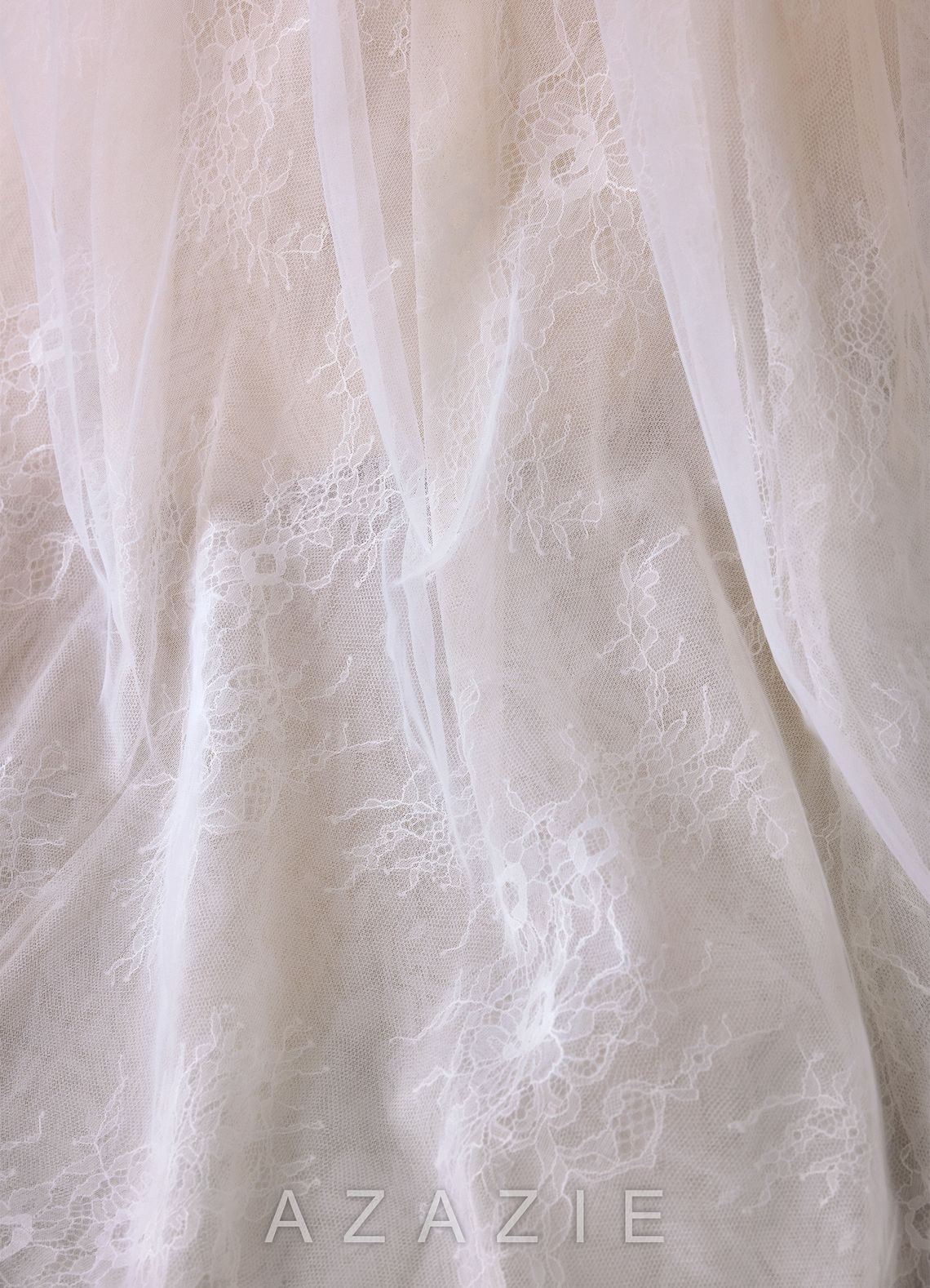 Azazie Cressida Wedding Dress Diamond White Champagne Ball-Gown Lace Tulle Dress diamond_white/champagne