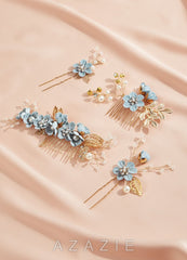 Blue Floral Hair Comb Set