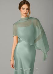 Azazie Jaleesa Agave Sheath High Neck Stretch Satin Dress agave