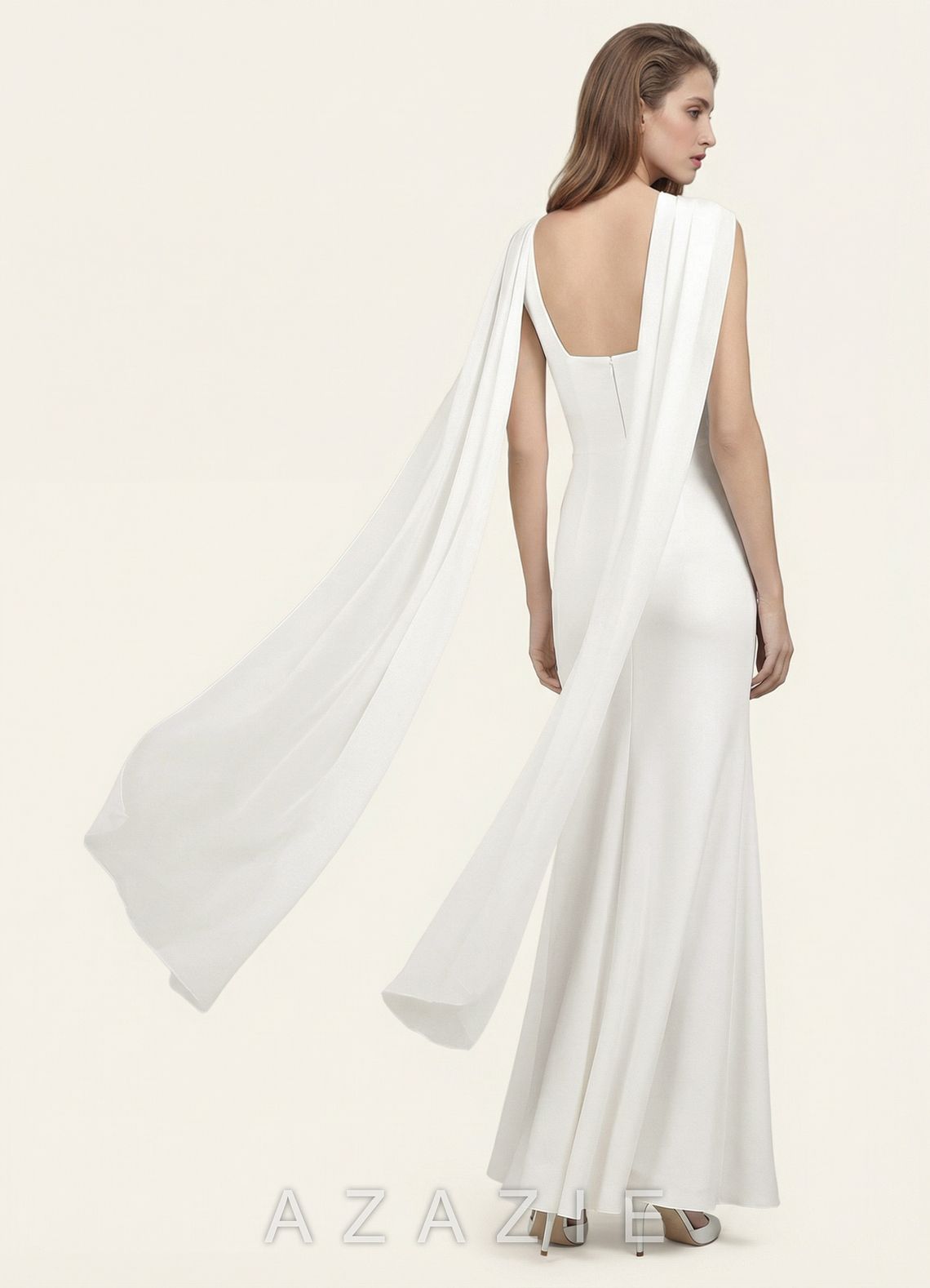 Azazie Chiffon Bridal Shawl Extra Long  ivory