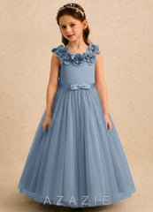 Azazie Eden Dusty Blue Ball-Gown Pleated Tulle Dress dusty_blue