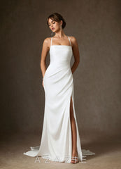 Azazie Kierra Wedding Dress Diamond White Mermaid Pleated Stretch Satin Dress