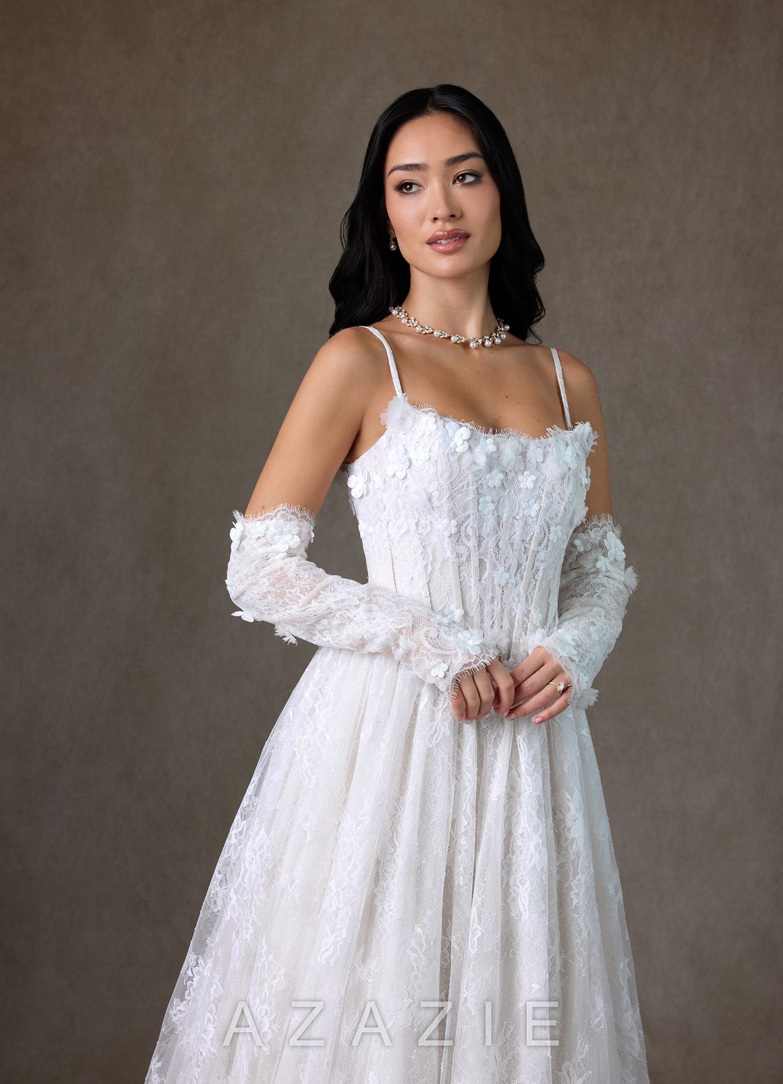 Azazie Vanessa Diamond White Ball-Gown Strapless Lace Dress diamond_white