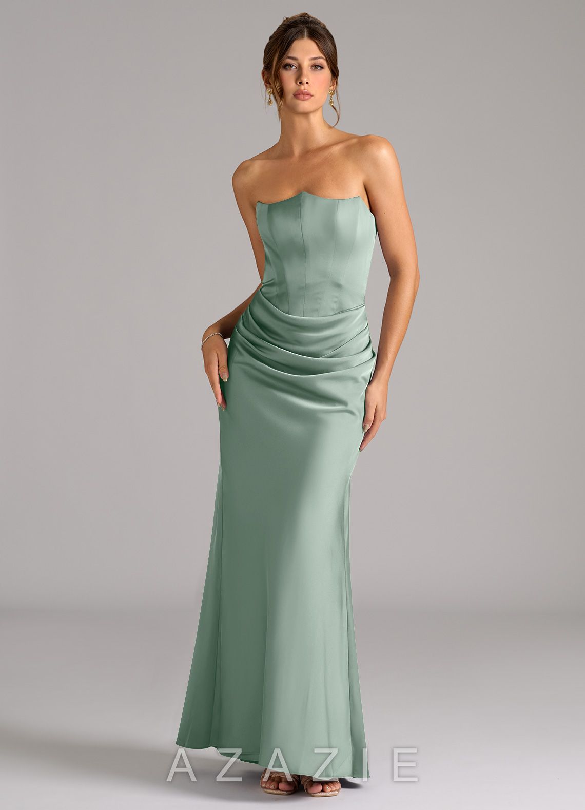 Azazie Debby Agave Mermaid Strapless Stretch Satin Convertible Dress