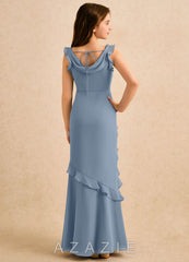 Azazie Aria Girls Formal Dusty Blue Mermaid Ruched Chiffon Dress