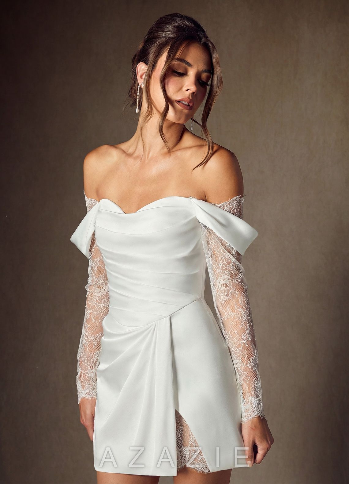 Azazie Alesya Diamond White A-Line Sweetheart Neckline Lace Dress diamond_white