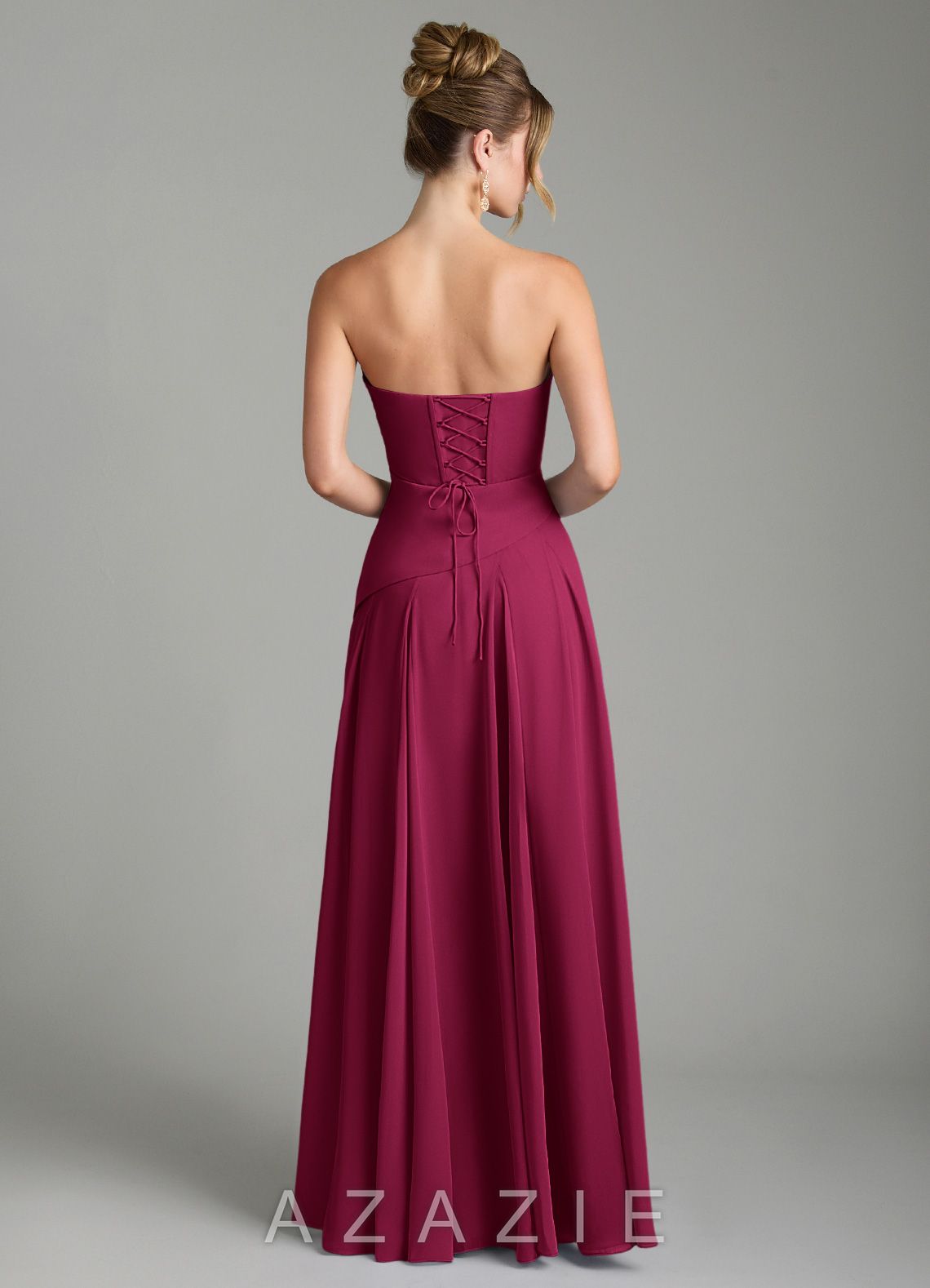 Azazie Gabriela Burgundy A-Line Corset Chiffon Dress burgundy
