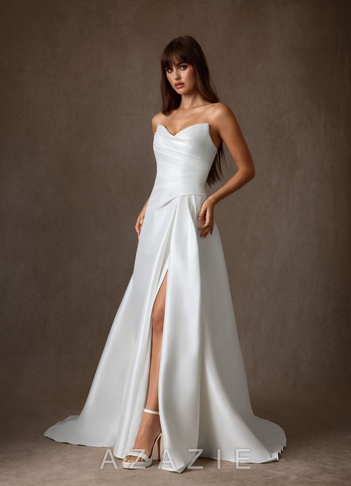 Azazie Adinah Diamond White A-Line Strapless Mikado Dress diamond_white