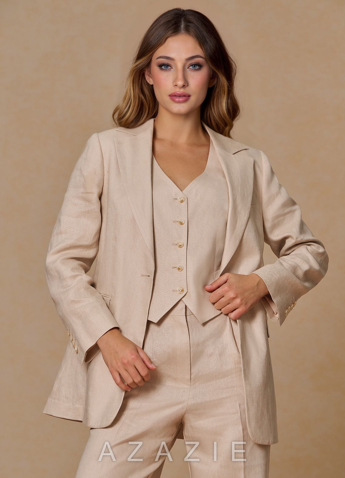 Belicia Tan 100% Linen Blazer