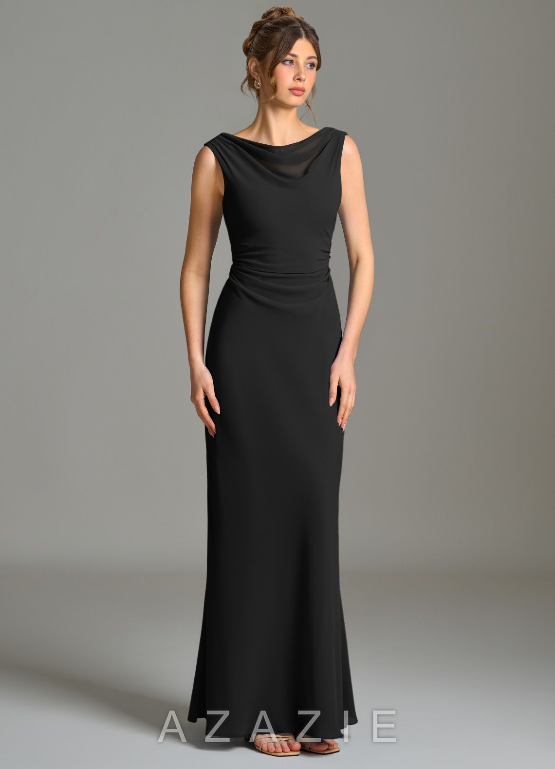 Azazie Kieryn Black Mermaid Pleated Chiffon Dress black