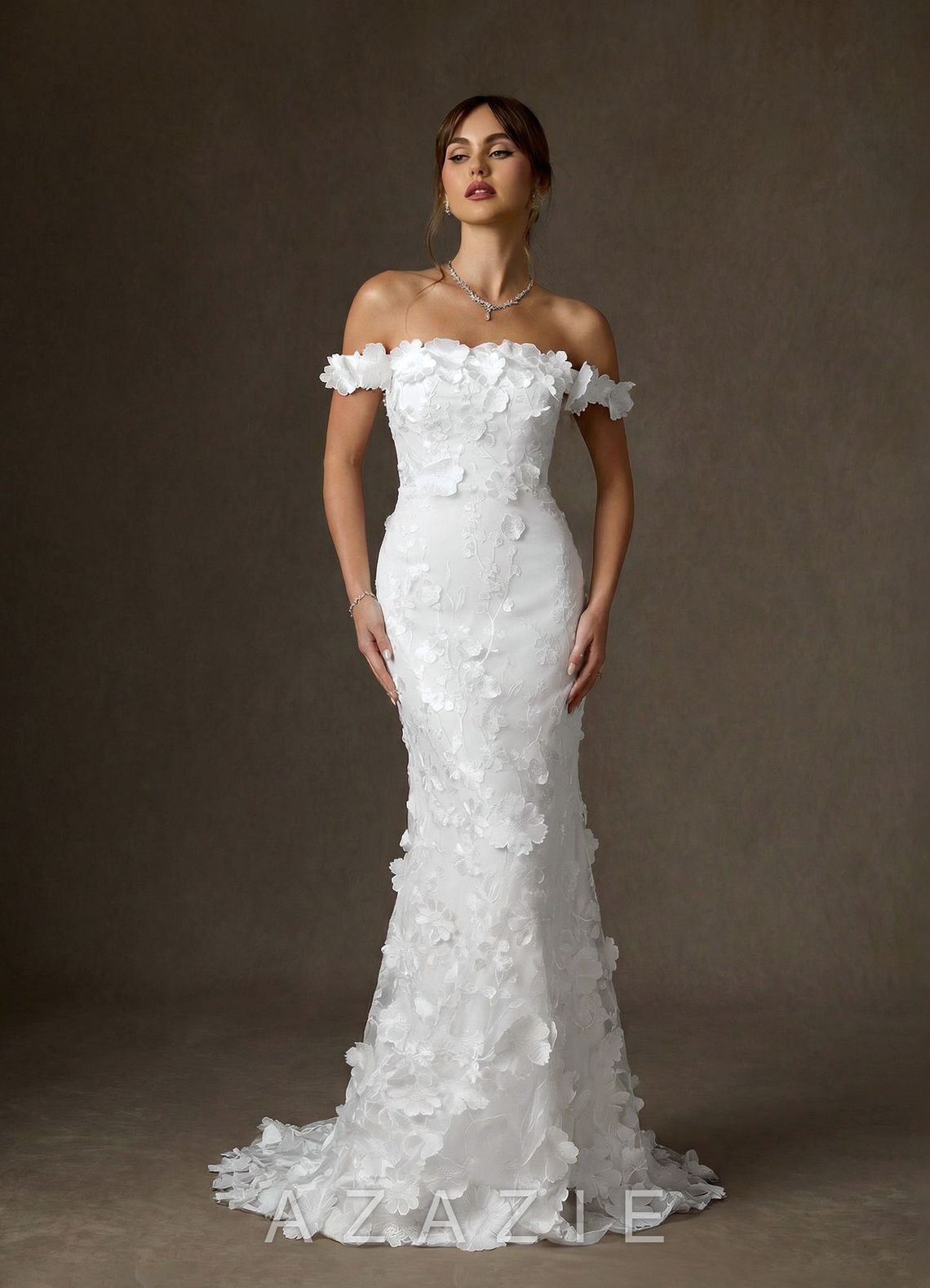 Azazie Olessia Diamond White Mermaid Lace Dress