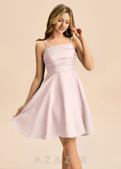Azazie Miko Junior Blushing Pink A-Line Pleated Stretch Satin Dress blushing_pink