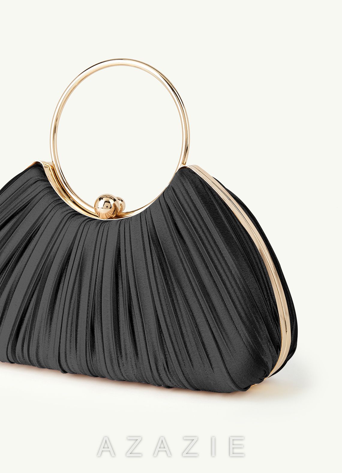 Matching Color Metallic Satin Pleated Handbag  black