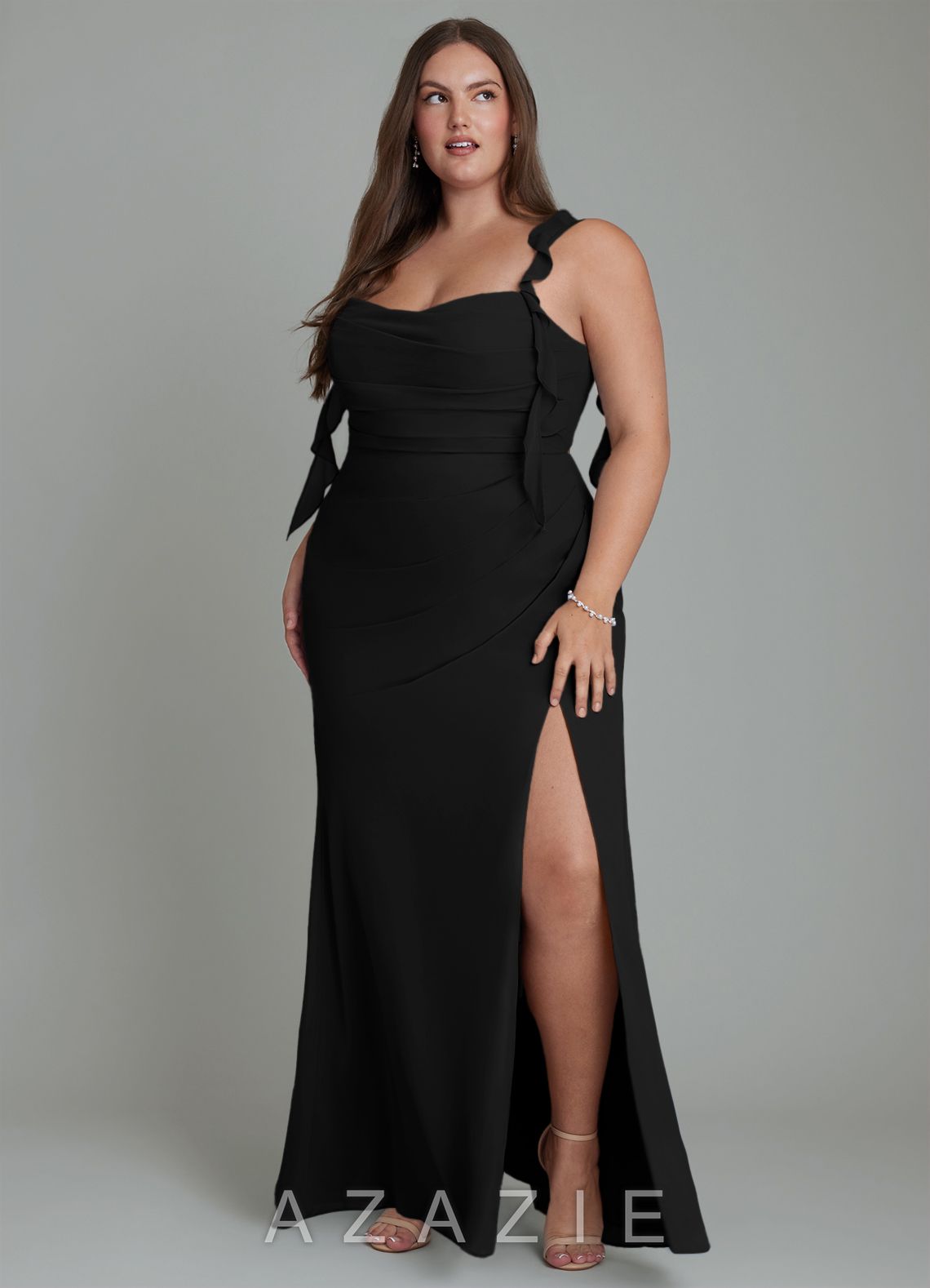 Azazie Jessamine Black Mermaid Corset Chiffon Dress black