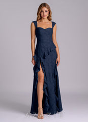 Azazie Sloane Dark Navy A-Line Sweetheart Neckline Floral Burnout Dress