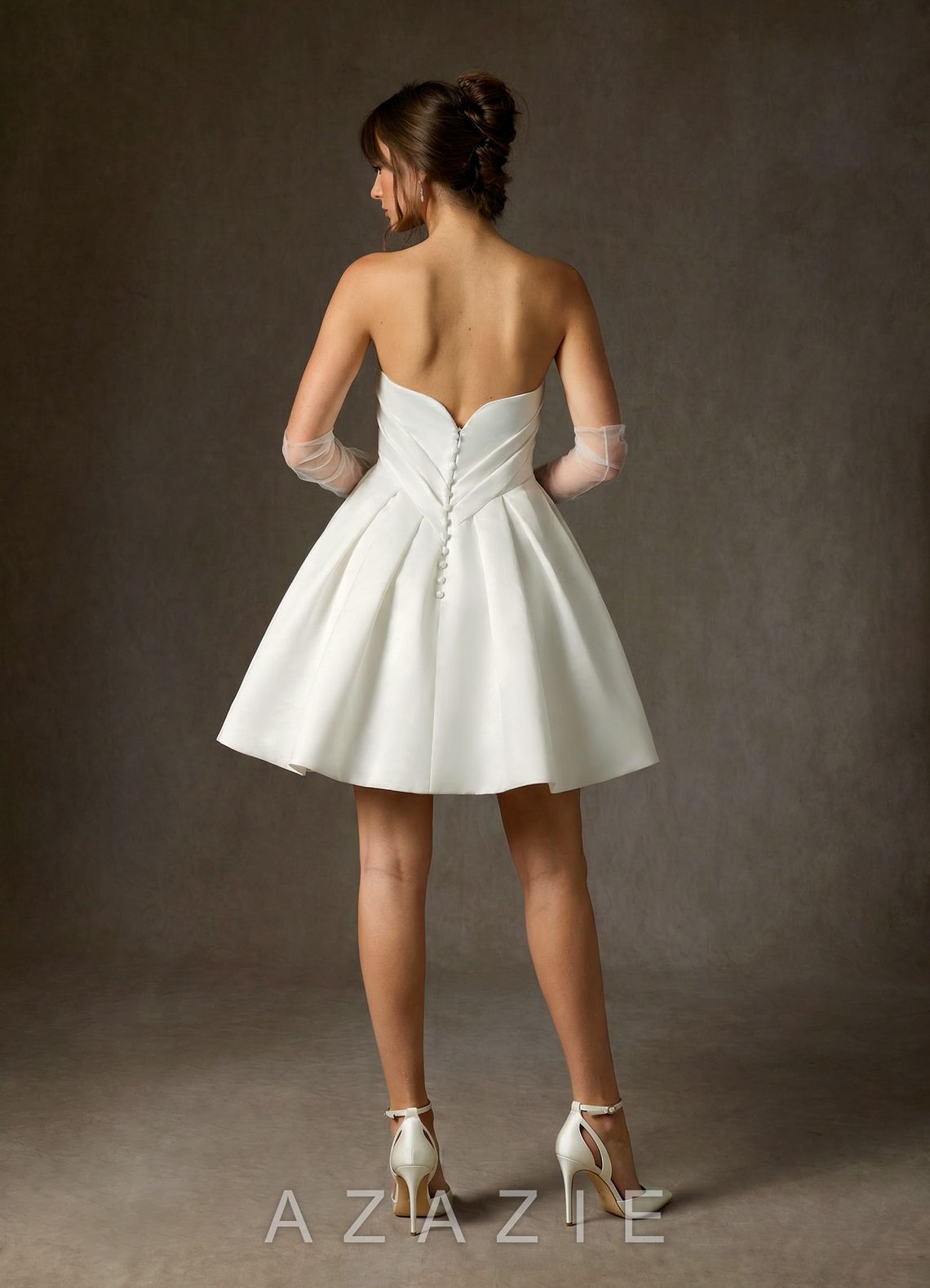 Azazie Granville Diamond White Ball-Gown Strapless Satin Dress