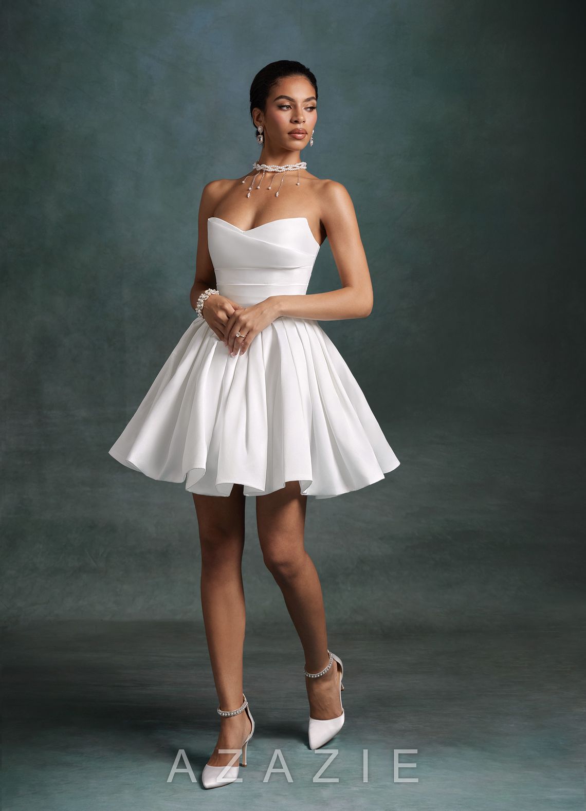 Azazie Daivey Diamond White Ball-Gown Strapless Matte Satin Dress diamond_white