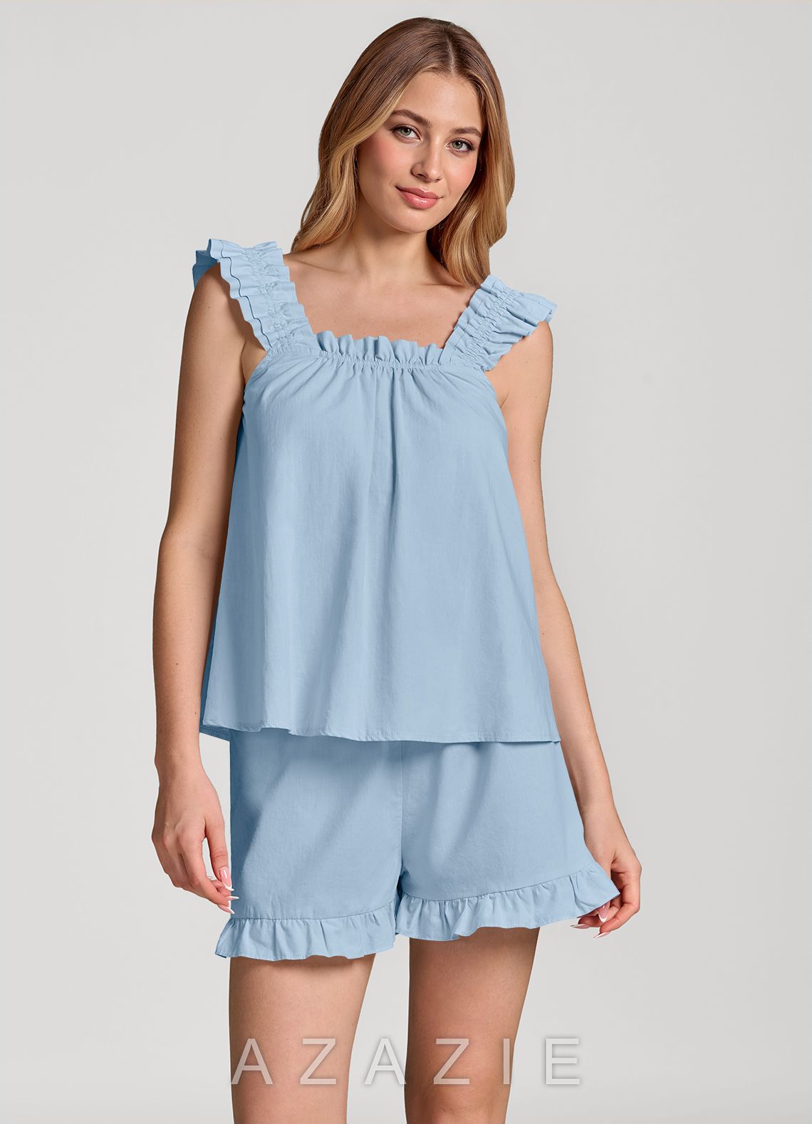 Ruffled Sleeveless Cotton Pajama Set