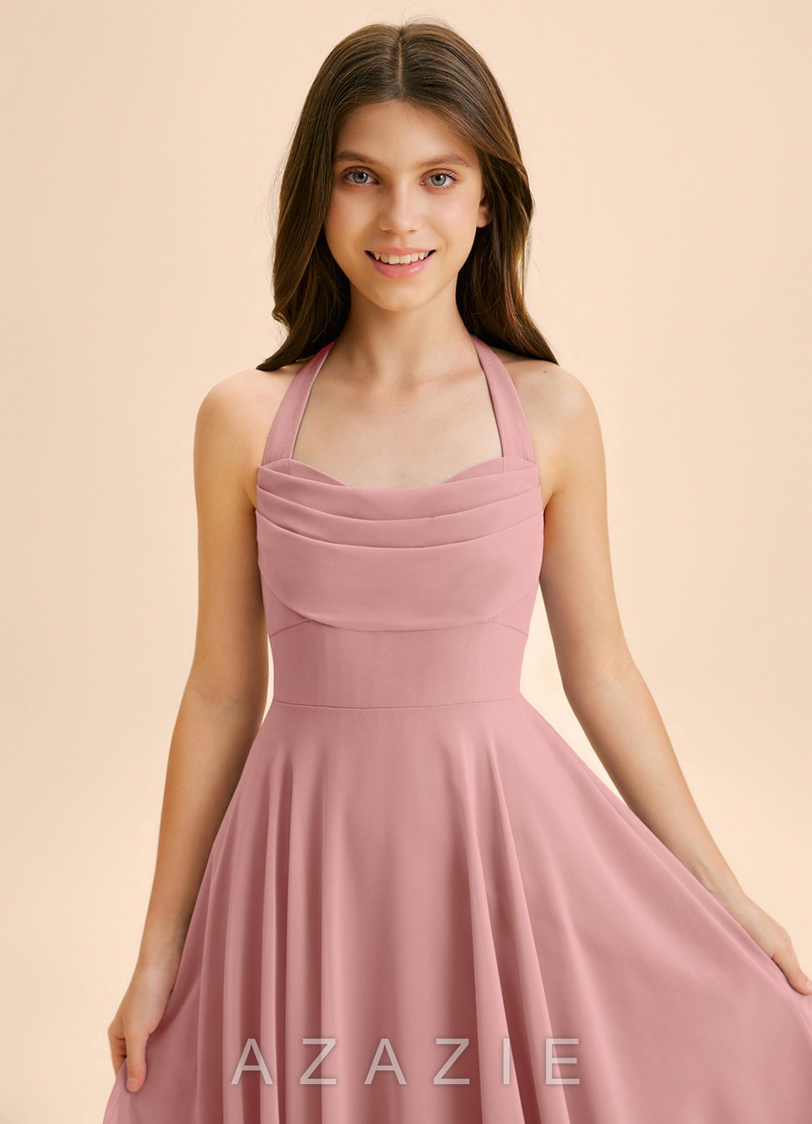 Azazie Kady Junior Dusty Rose A-Line Sweetheart Neckline Chiffon Dress dusty_rose