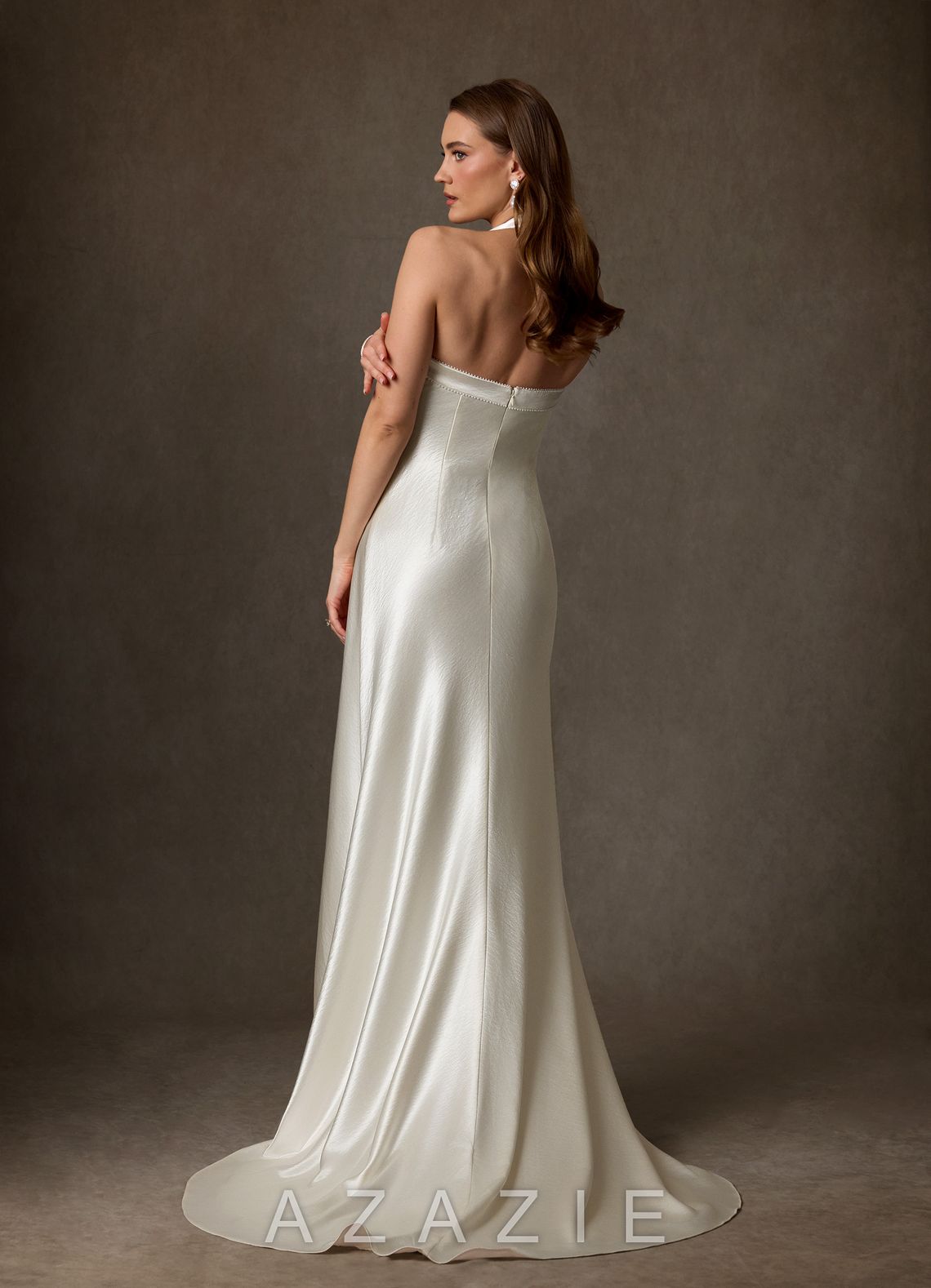 Azazie Marielle Antique White A-Line Charmeuse Dress