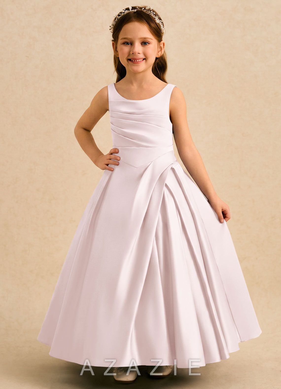 Azazie Audrey Blushing Pink A-Line Pleated Matte Satin Dress
