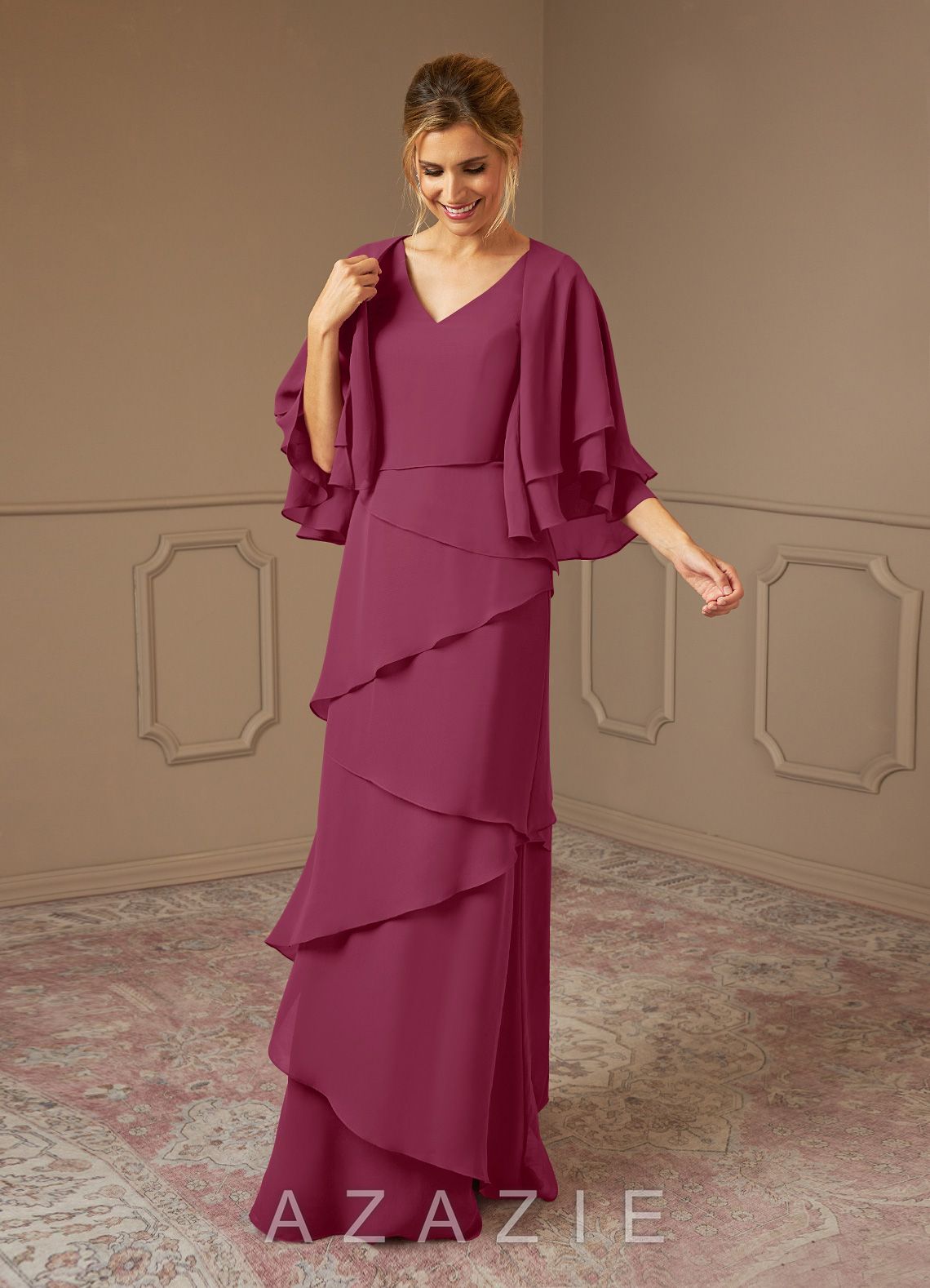 Azazie OHara Mulberry A-Line V-Neck Chiffon Dress mulberry