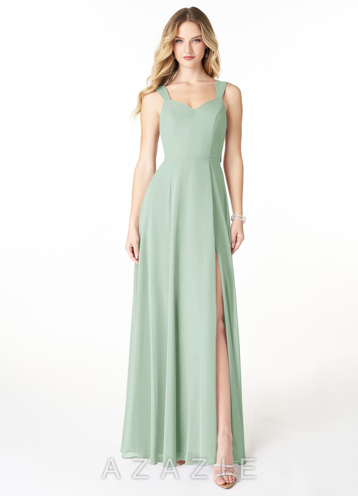 Azazie Julie Agave A-Line Sweetheart Neckline Chiffon Dress
