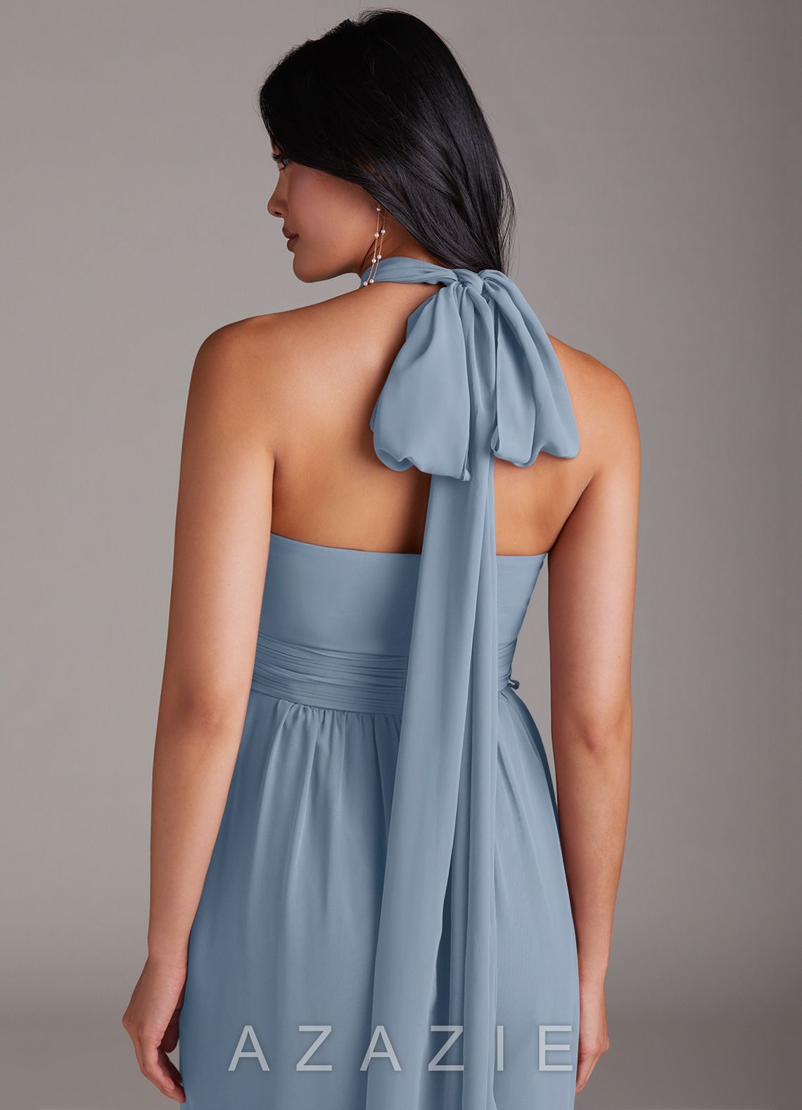 Azazie Lamara Dusty Blue Off the Shoulder Chiffon Convertible Jumpsuit dusty_blue