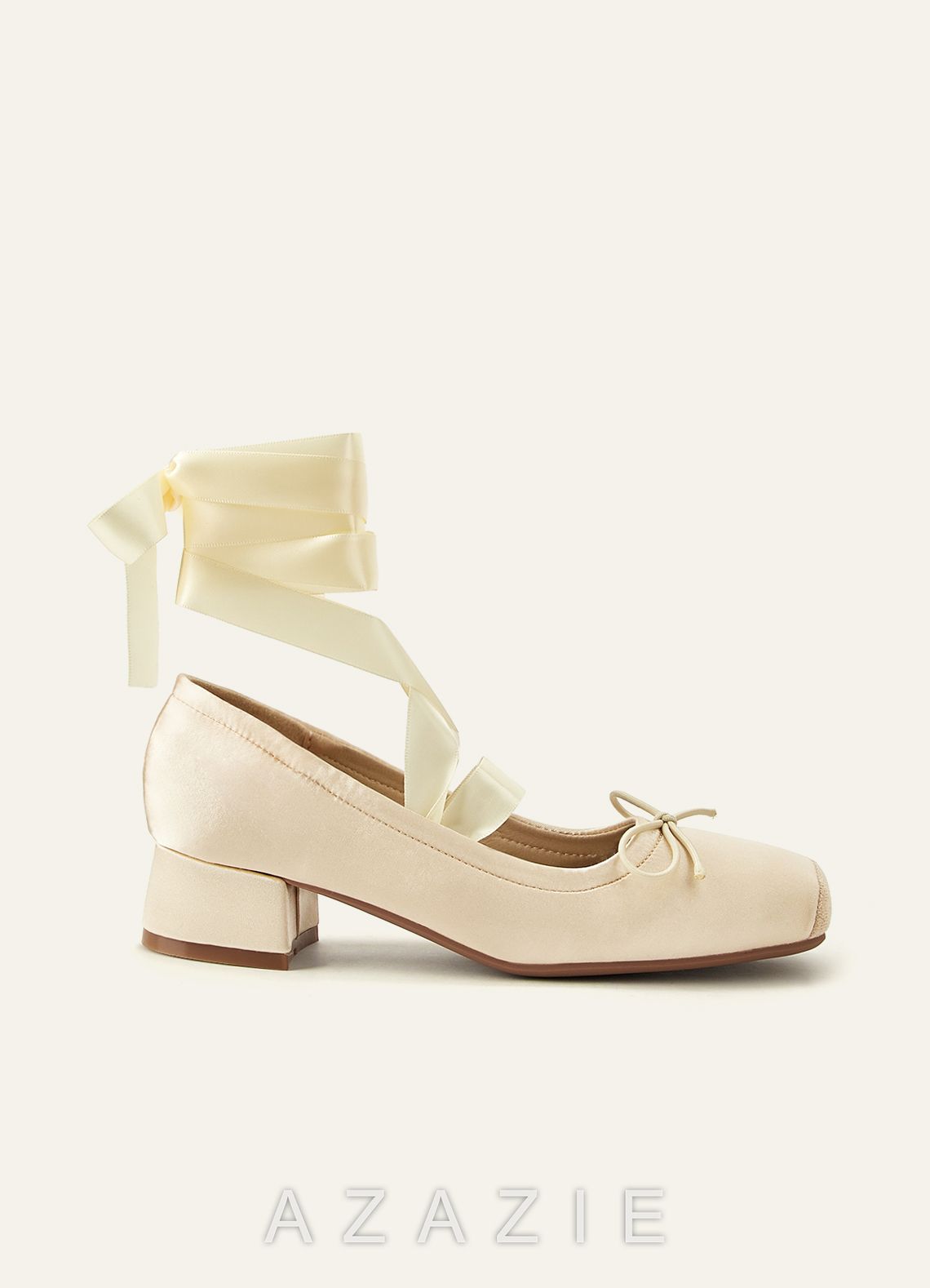 Ballet-Inspired Satin Mary Jane Heels with Detachable Ribbon & Chunky Block Heel