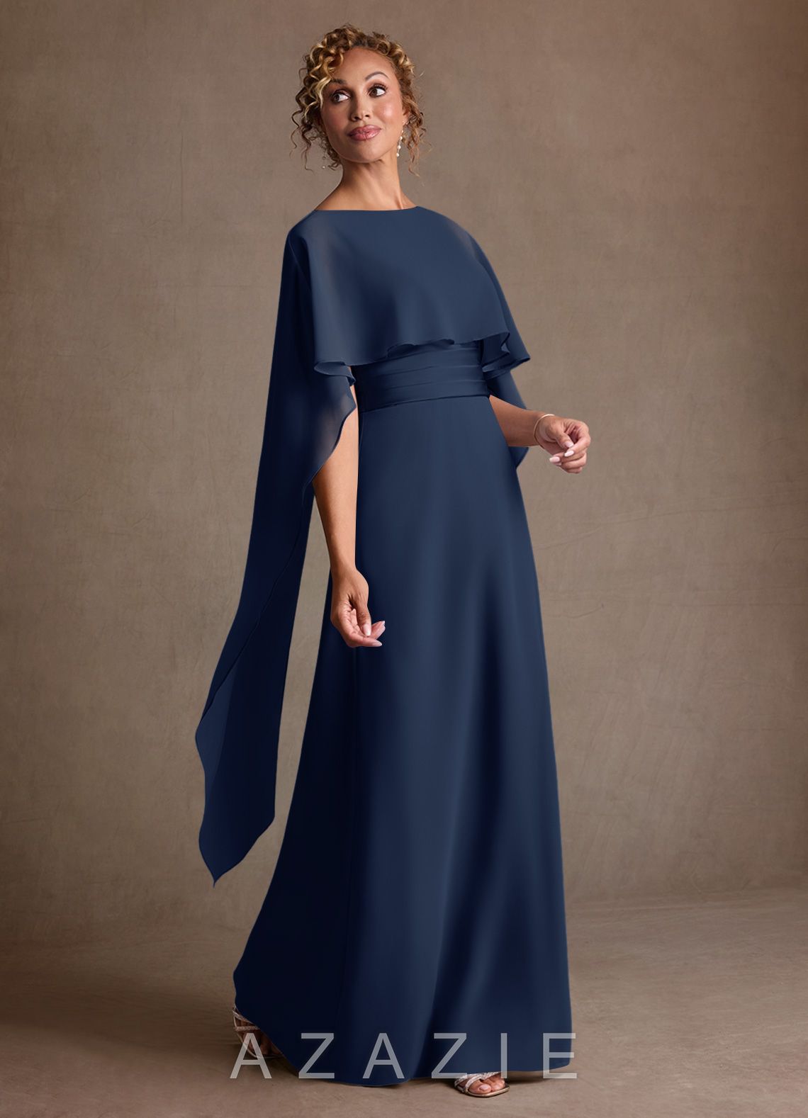 Azazie Marilla Dark Navy A-Line Pleated Chiffon Dress dark_navy