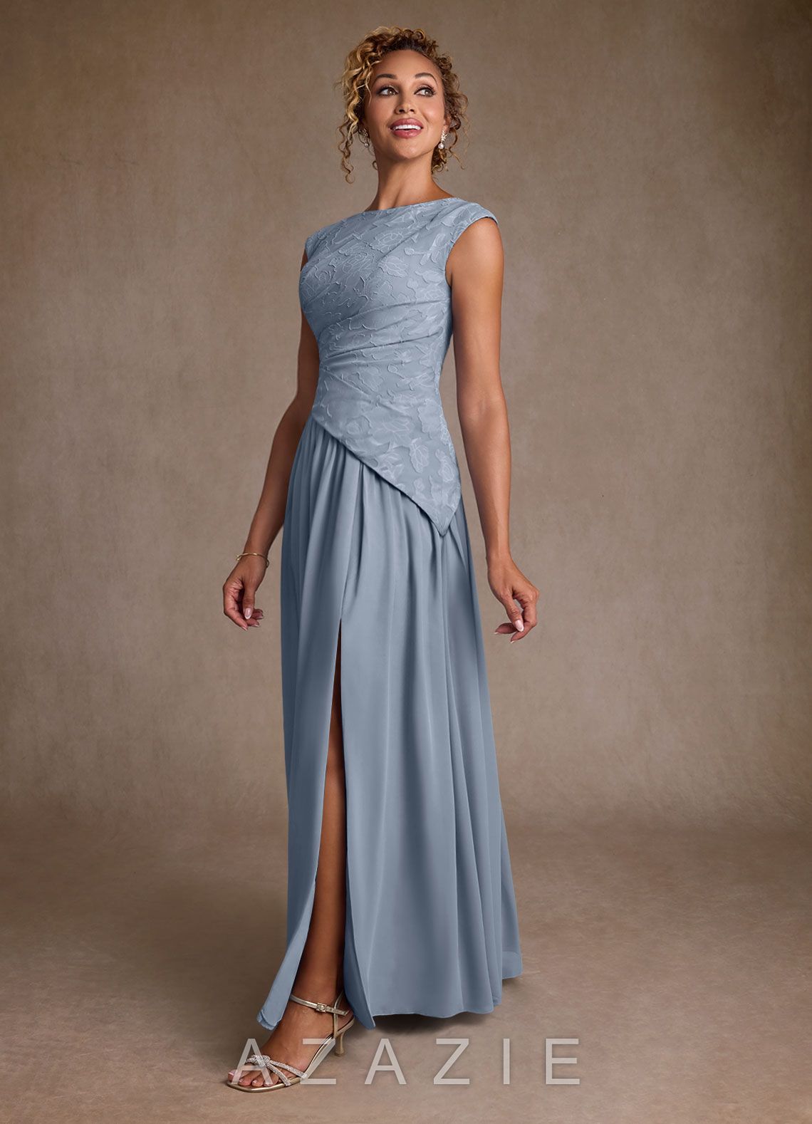 Azazie Kalleen Dusty Blue A-Line Pleated Chiffon Dress dusty_blue