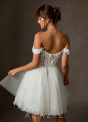 Azazie Sorel Diamond White Ball-Gown Off the Shoulder Lace Dress diamond_white