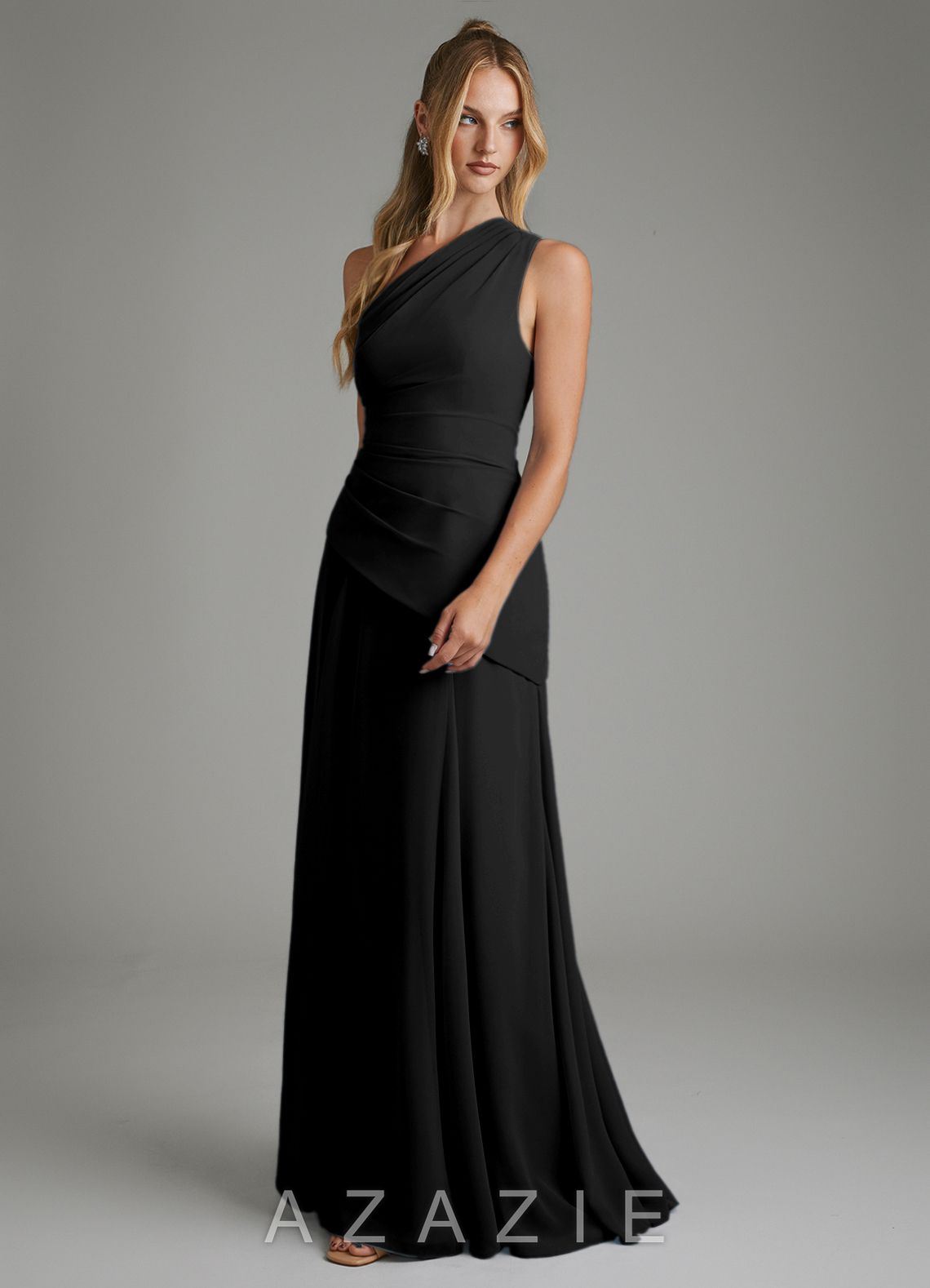 Azazie Holly Black A-Line Corset Chiffon Dress black