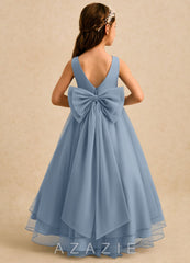 Azazie Seraphina Dusty Blue A-Line Pleated Tulle Dress dusty_blue
