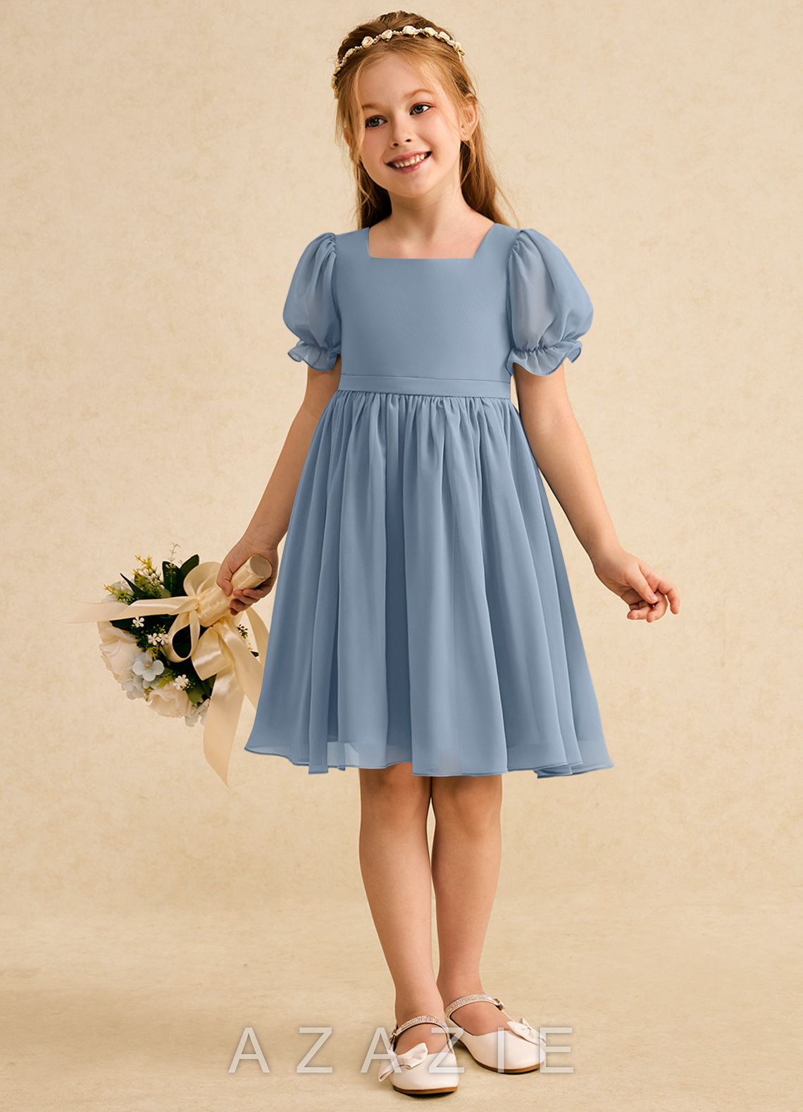 Azazie Jolie Dusty Blue A-Line with Sleeves Chiffon Dress dusty_blue