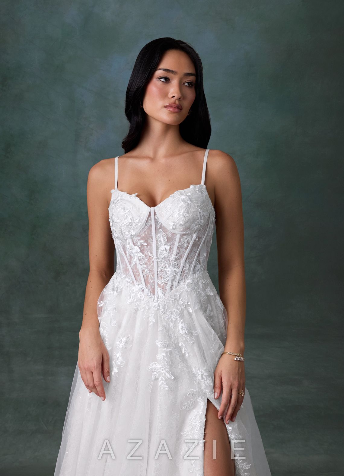 Azazie Ivonnah Diamond White A-Line Strapless Tulle Dress