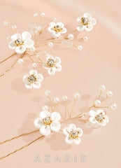 White Flower U-Shaped Hairpin Set  gold