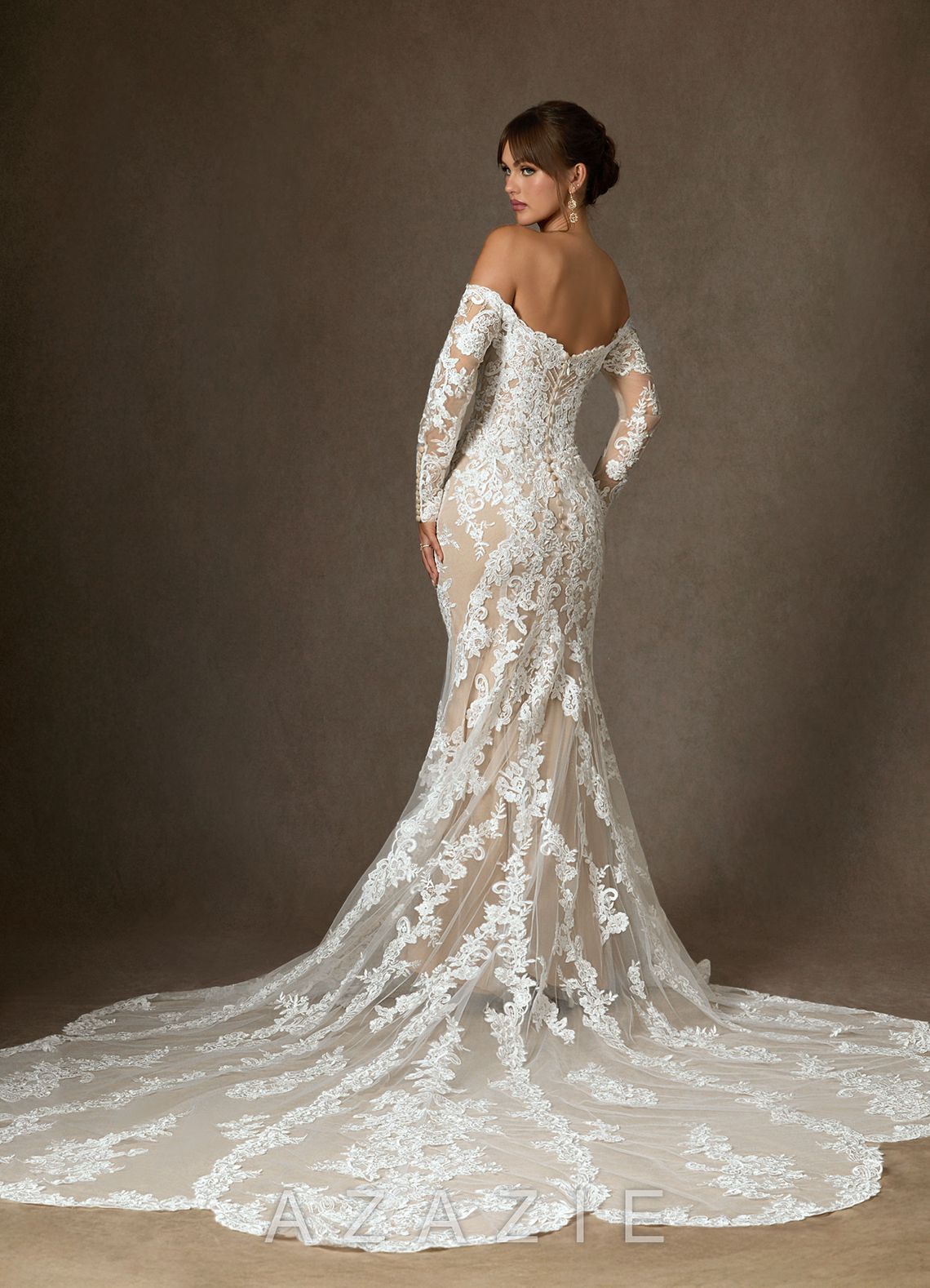 Azazie Empiria Wedding Dress Diamond White Champagne Mermaid Sequins Tulle Dress diamond_white/champagne