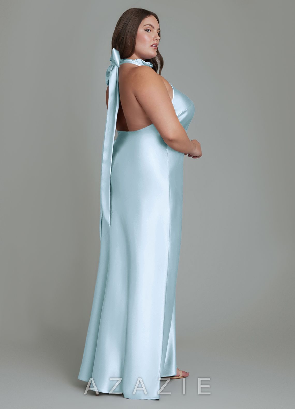 Azazie Velli Sky Blue Sheath High Neck Metallic Satin Dress sky_blue
