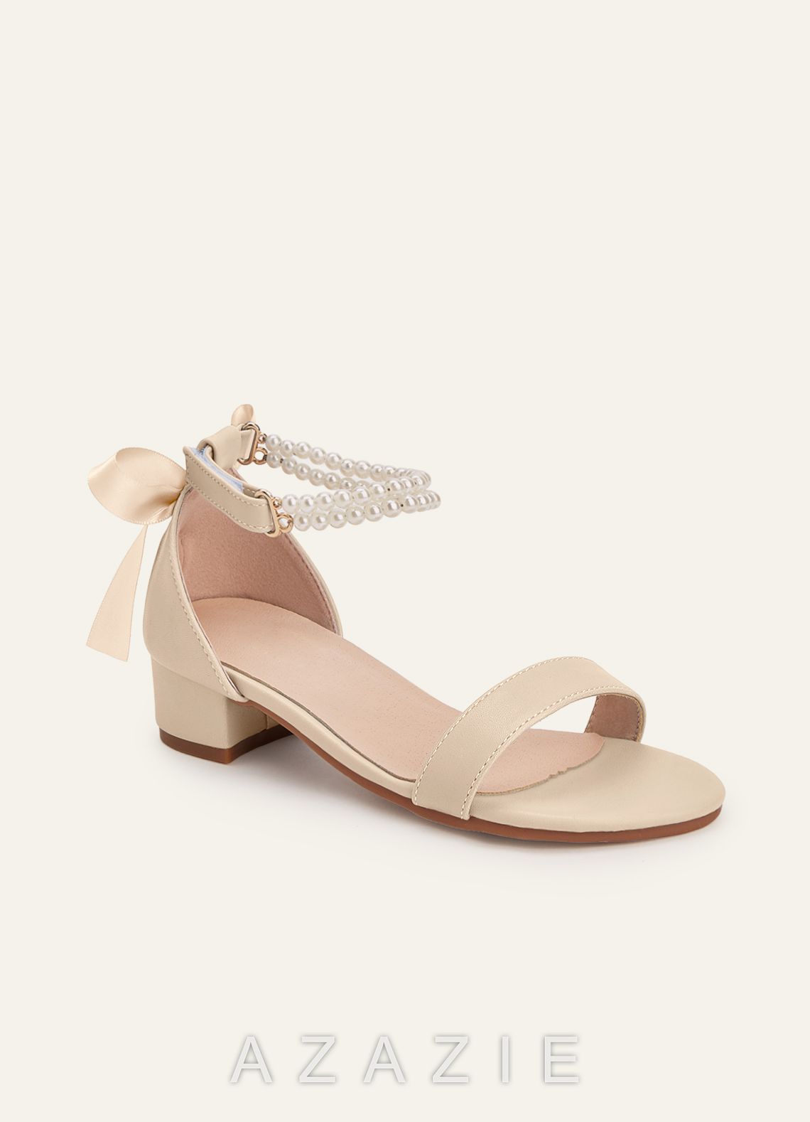 Pearl and Bow Open Toe Girl's Block Heels for Toddler Little Big Kid  champagne