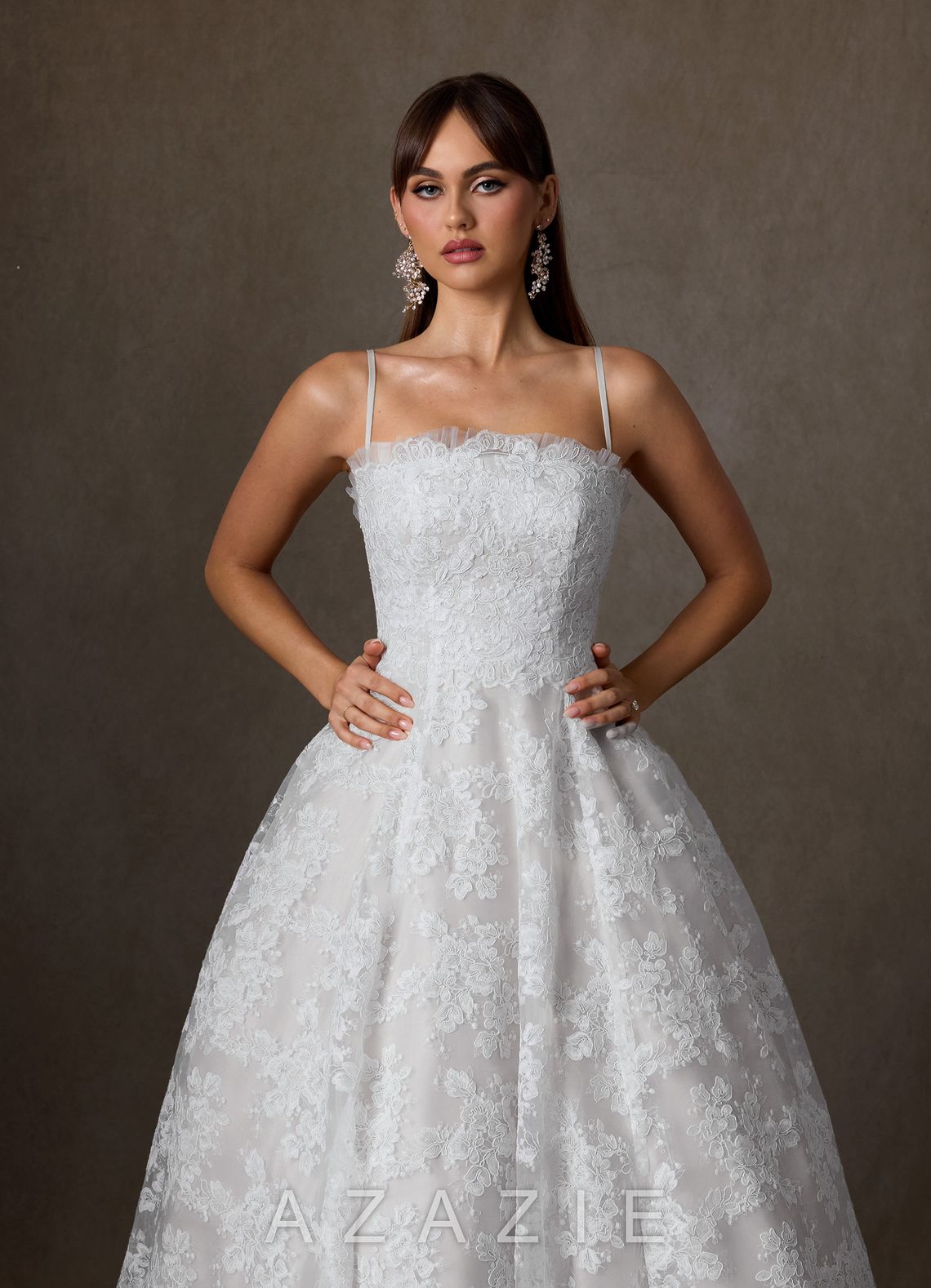 Azazie Hinata Diamond White Ball-Gown Strapless Lace Dress diamond_white