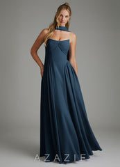 Azazie Evan Dark Navy A-Line Strapless Chiffon Dress dark_navy