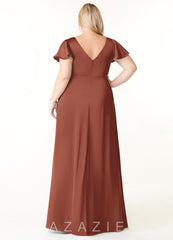 Azazie Soren Auburn A-Line Pleated Stretch Satin Dress auburn