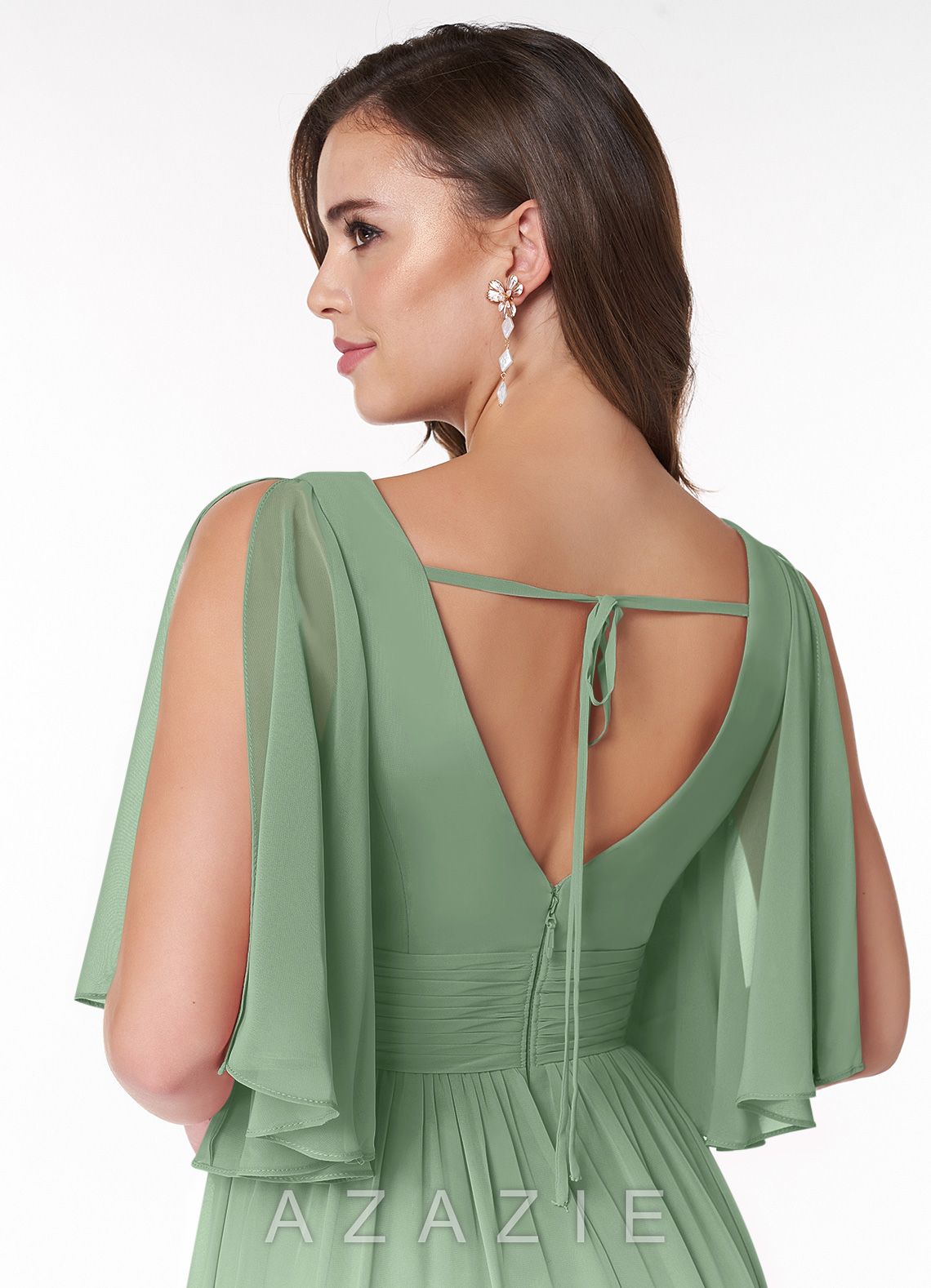 Azazie Temeka Matcha A-Line Ruched Chiffon Dress matcha