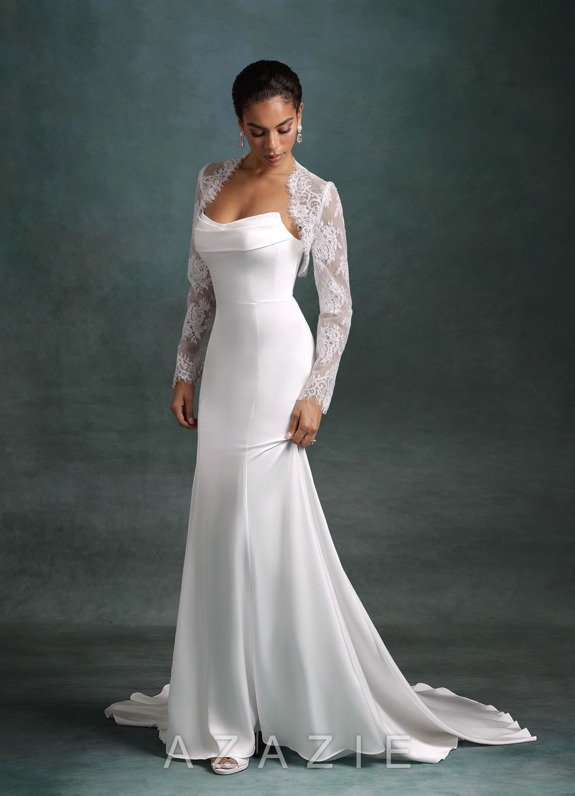 Azazie Tessa Diamond White Mermaid Strapless Stretch Satin Dress diamond_white