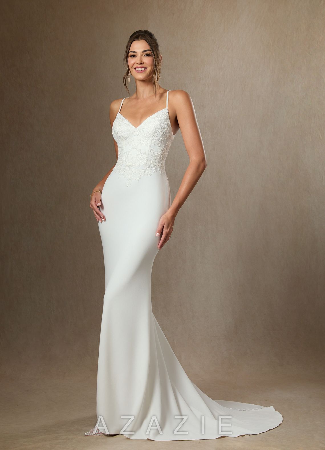 Azazie Kita Wedding Dress Diamond White Mermaid Lace Stretch Crepe Dress